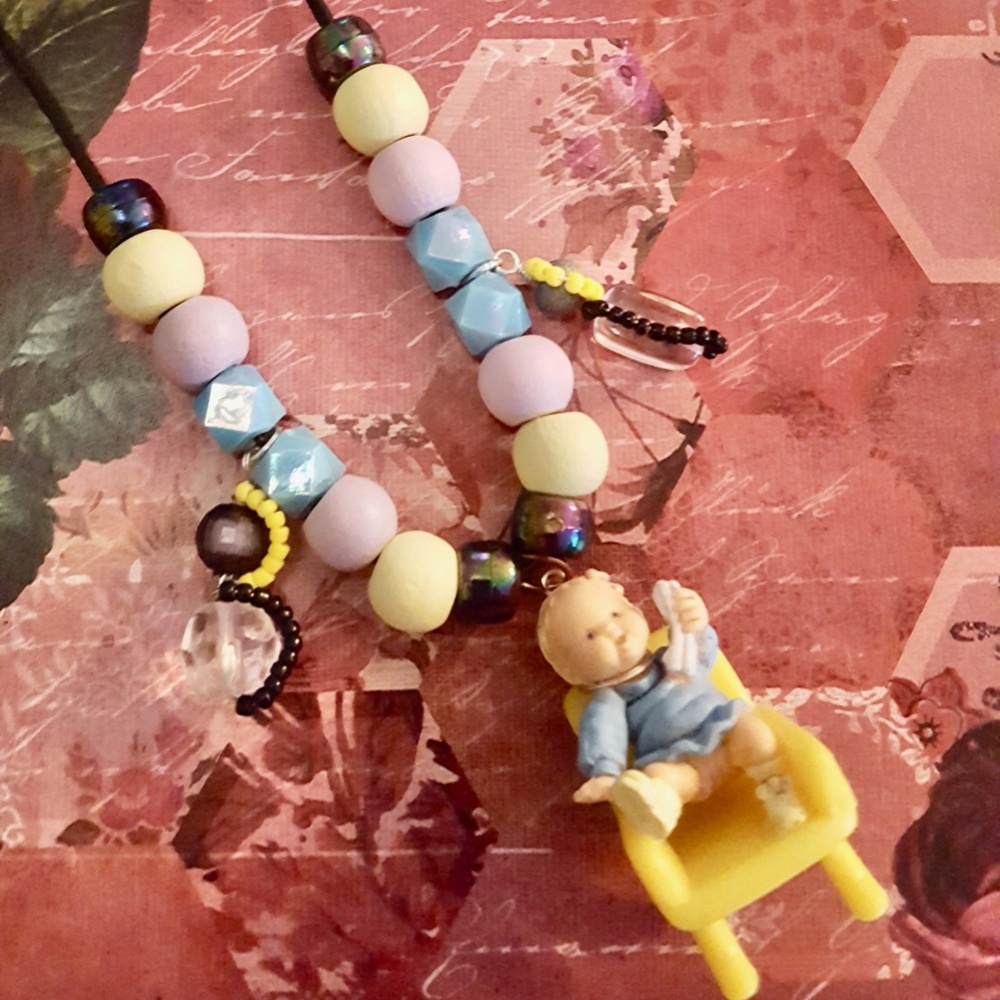 Vintage 1995 Mimi And The Goo Goos Fun Phone Doll Pendant Beaded Cord Necklace